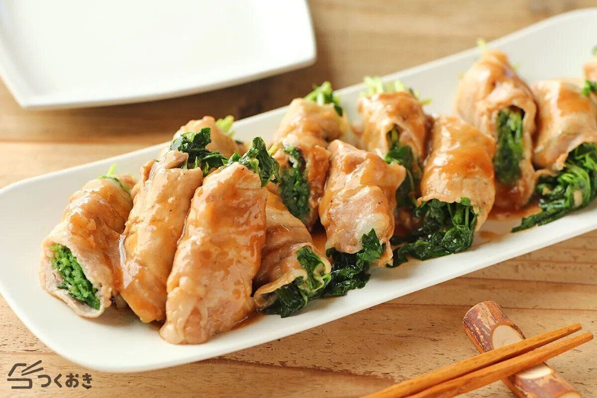 豆苗の豚巻きレンジ蒸し