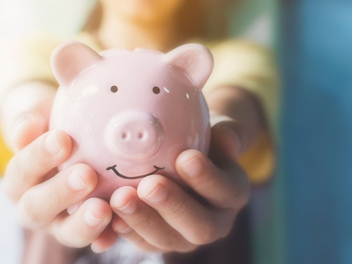 女性の手保有物貯金箱。お金と金融投資を節約します。