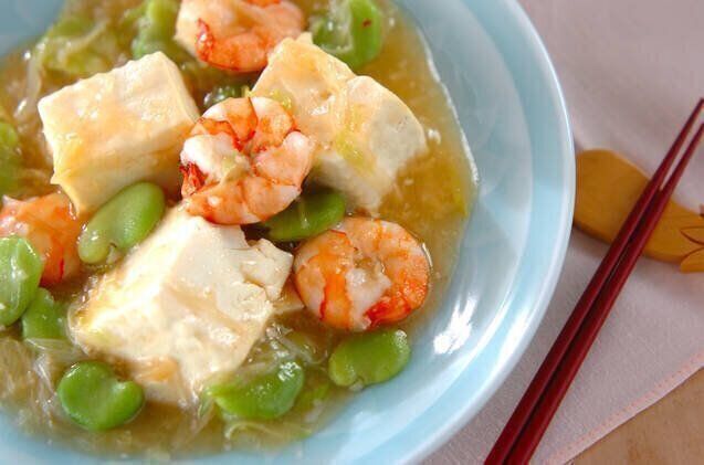 豆腐とエビの塩炒め