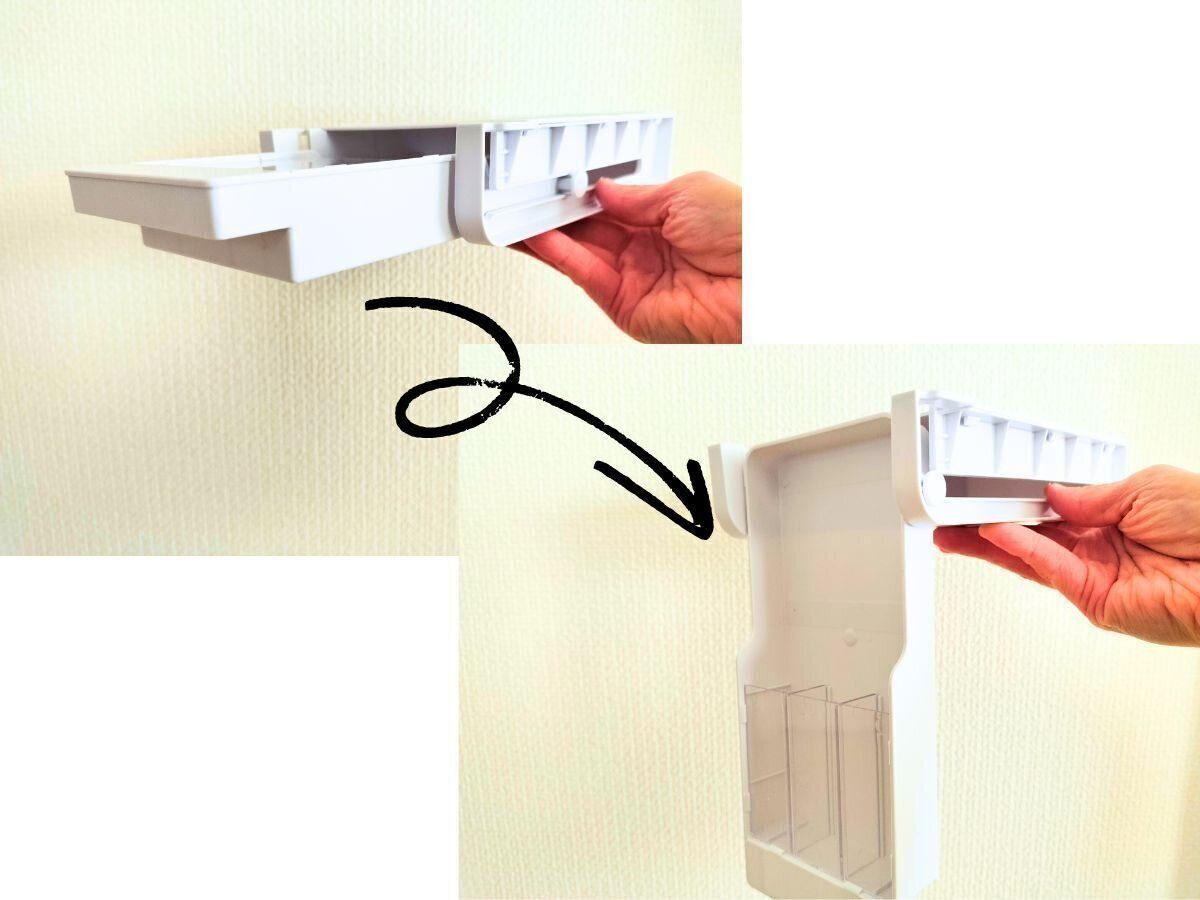 取り付け式引き出しケースを90度倒したところ