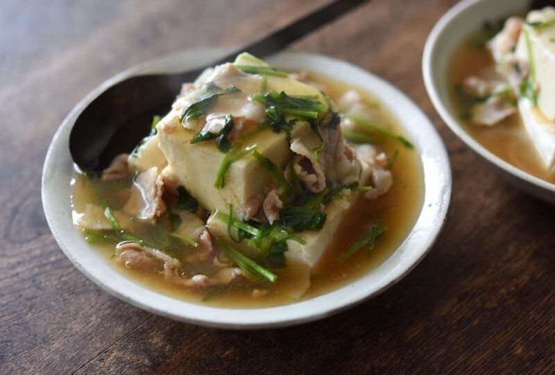 青菜と豚ばらのあんかけ温奴