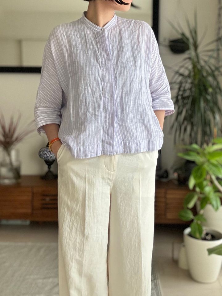 クロップドリネンシャツ