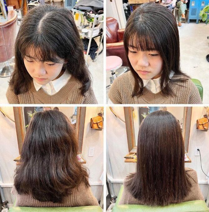 縮毛矯正で真っ直ぐに！ストレートセミロング