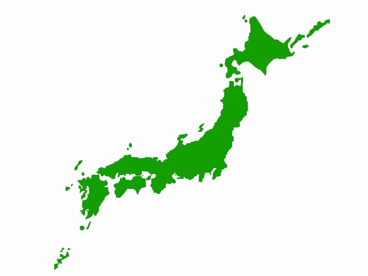 日本列島における日本の地図「濃い緑色」