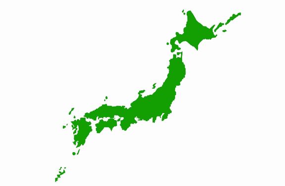 日本列島における日本の地図「濃い緑色」