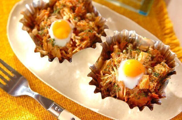 エノキとツナのカップ焼き