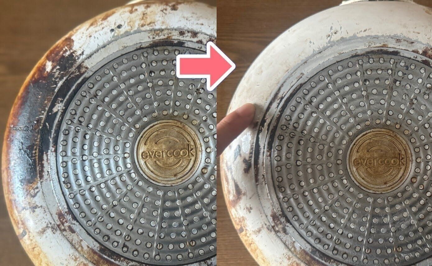 フライパンのコゲ取り　ビフォーアフター