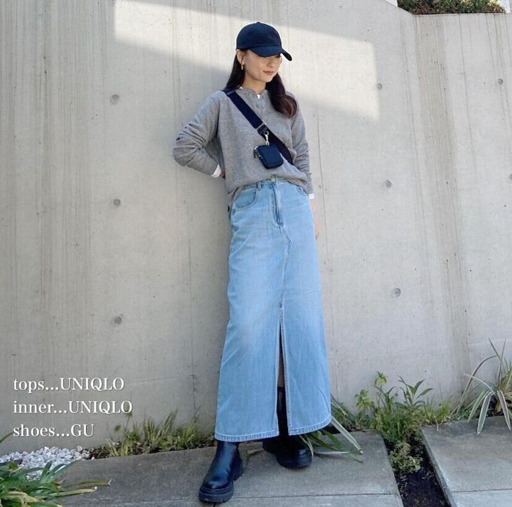 デニムフロントスリットロングスカート