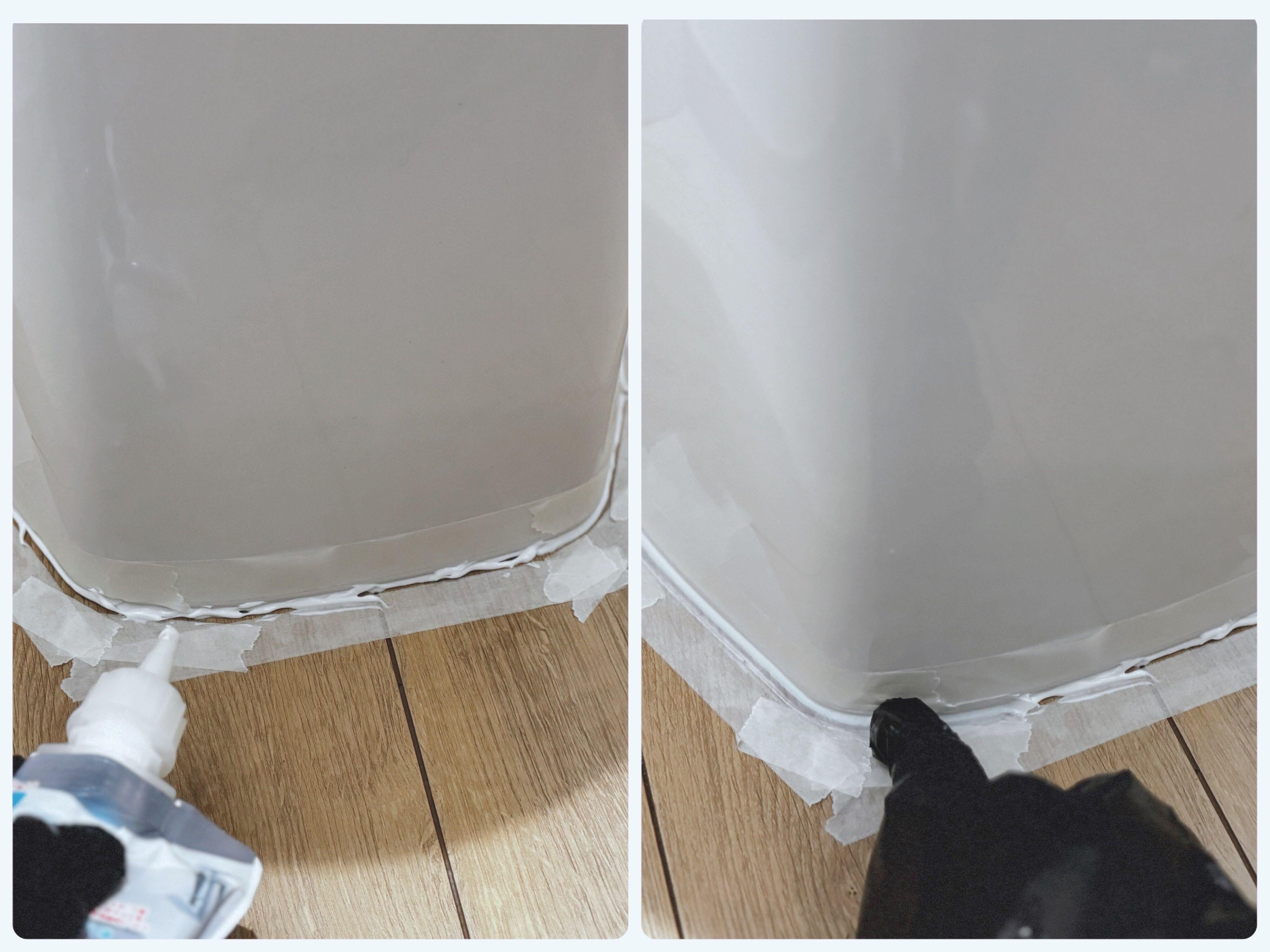 3．補修材をすきまに注入し、指で軽くなぞる