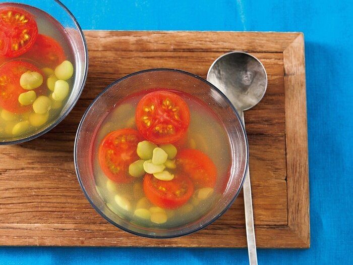 火なしで蒸し暑い日におすすめ！枝豆とプチトマトの冷たいスープ