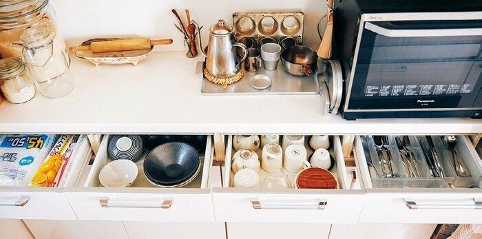 平日5分で片付く家のキッチン大解剖！1歩移動するだけで必要な物すべてに手が届く！