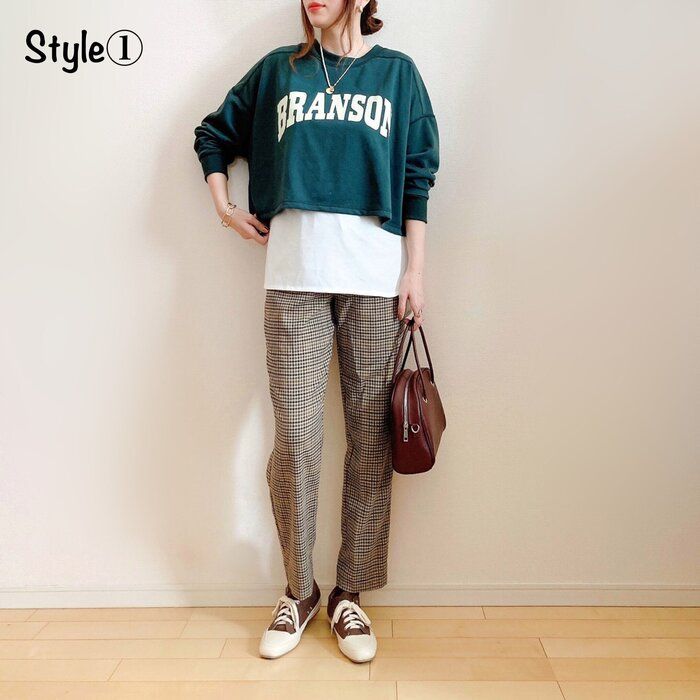 しまむら トレンドど真ん中 ショート丈ロゴスウェット着まわしコーデ ポイント交換のpex